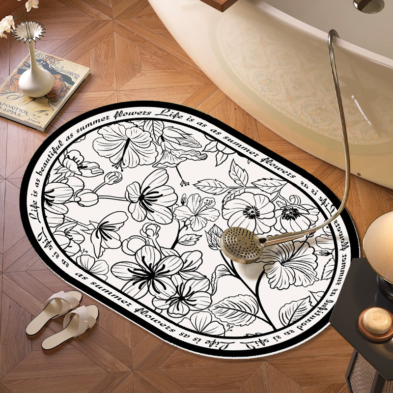 Thickened Water-Absorbent Leather Bathroom Mat, Entry Door Mat, No-Wash, Cuttable, Quick-Drying, Non-Slip Floor Mat, Oval-Shaped Foot Mat