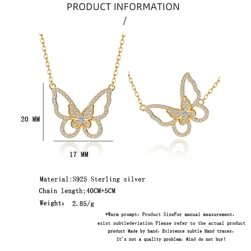 Fashion Butterfly 925 Silver Plating Zircon Pendant Necklace