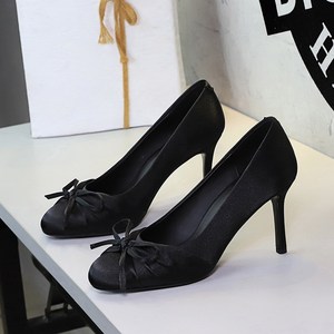 2619-1 French style elegant socialite banquet round headed shallow mouth bow, one foot on silk high heels, single shoes 