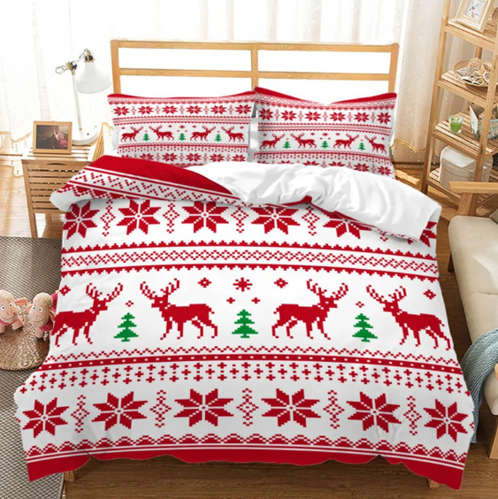 3D Digital Print Christmas Series Bedding Three-Piece Set Cross-Border Holiday Decoration Brushed Fabric_voghion.com