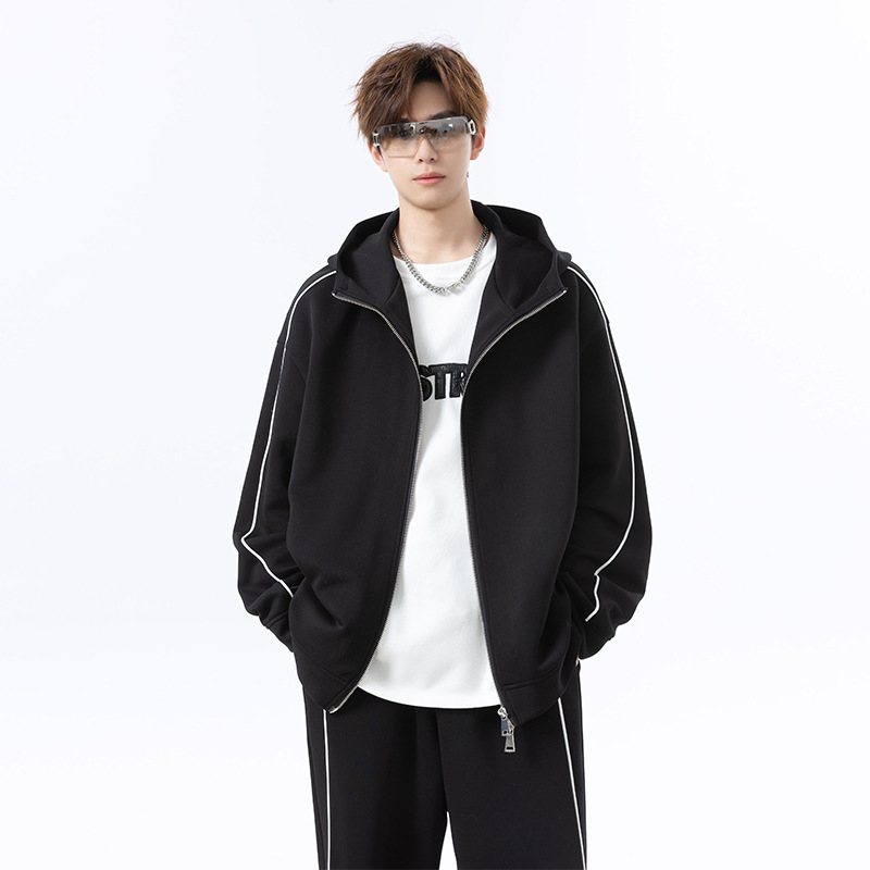 Jianheng Hooded Casual Sports Suit Men's Jacket Wide-Leg Floor-Length Pants Sweatshirt Sweatpants Two-Piece Set Loose and Trendy