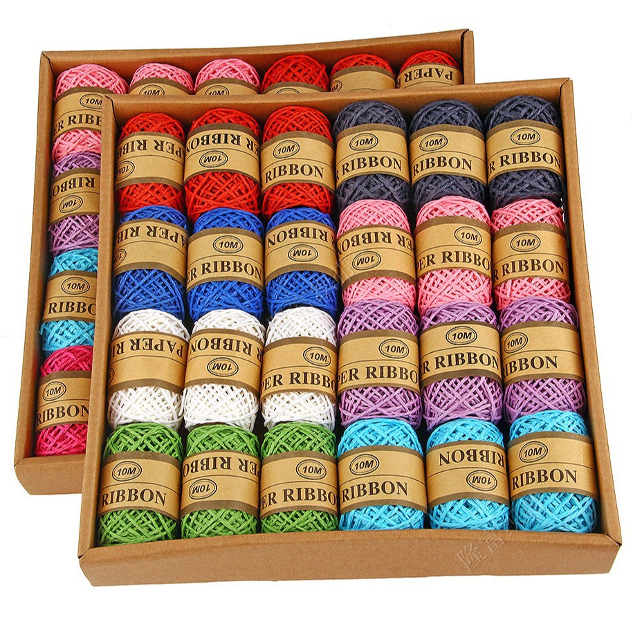 彩色拉菲双股细纸绳 幼儿园手工编织小香风鲜花包装材料diy纸绳画