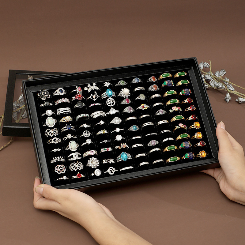 Manufacturer's Spot Wholesale 100-Hole Ring Box Jewelry Display Box Dust-Proof Transparent Storage Box with Lid Manufacturer's Spot Wholesale 100-Hole Ring Box Jewelry Display Box Dust-Proof Transparent Storage Box with Lid