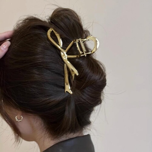  New Arrival Women's Hair Clip with Ribbon Bow on the Back of Head, High-End Silver Metal Clip Hairpin