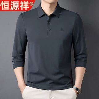 恒源祥正品秋季长袖T恤男士新款中年人商务休闲翻领锦氨冰丝POLO