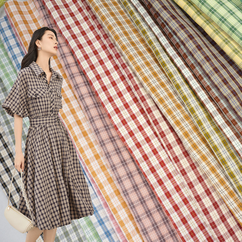 春秋西装外套格子时装面料 TR色织衬衫格子布 童装百褶裙布料批发