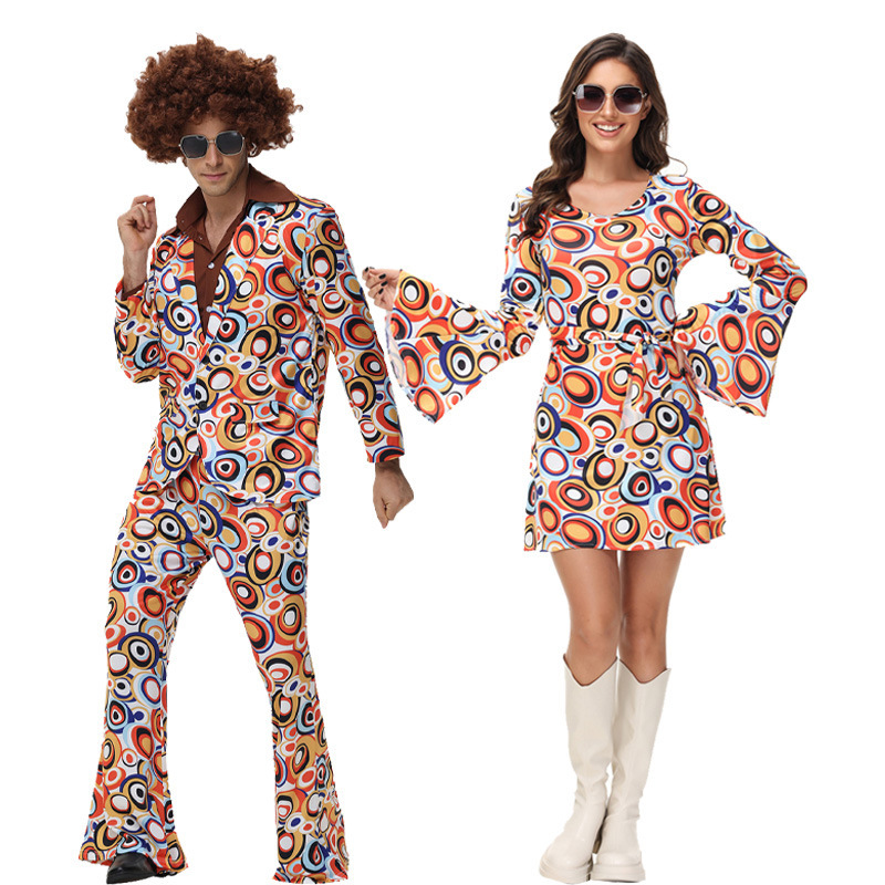 Hip Hop Retro Disco Couples Bubble Pack Halloween Cosplay Retro 70 s Hippy Costume Hip Hop Retro Disco Couples Bubble Pack Halloween Cosplay Retro 70 s Hippy Costume