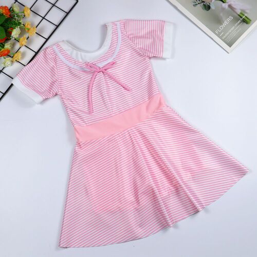 Children's swimsuit for girls, medium size, one-piece, flat-bottomed skirt-style, half-sleeve swimsuit, suitable for swimming pools, hot springs, swimming equipment