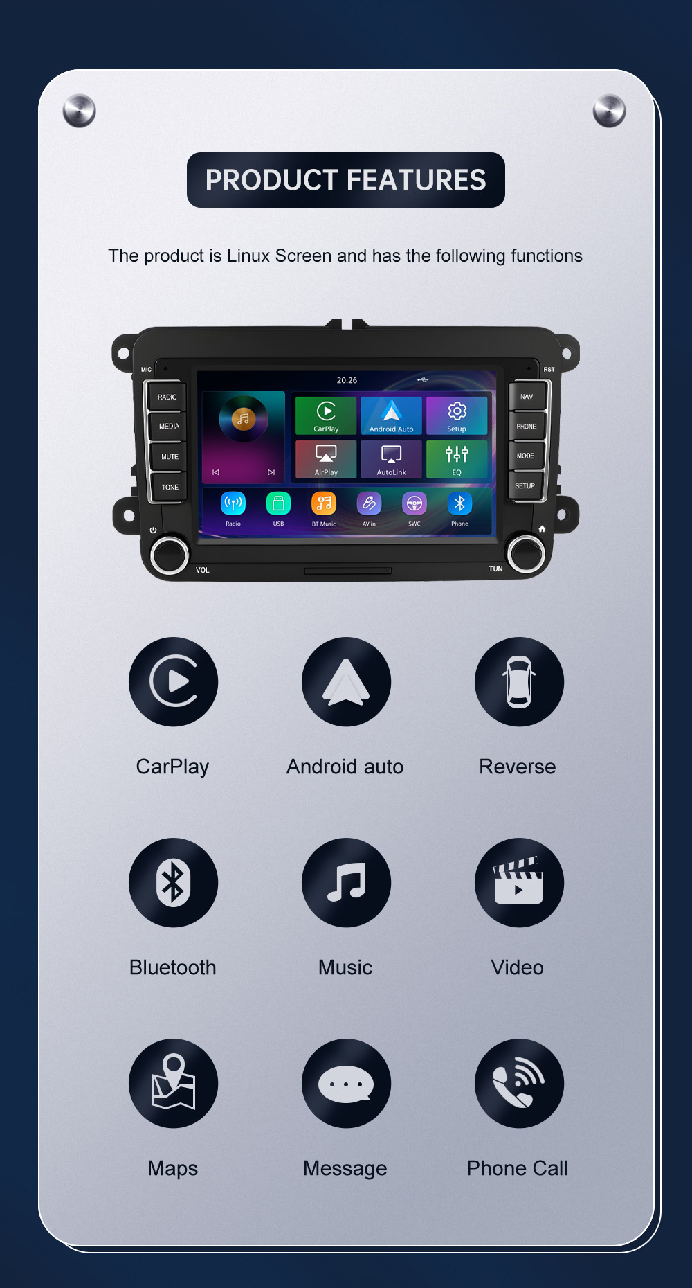 7inch Carplay Car Multimedia Display Screen Is Suitable for Volkswagen, Seat, and Skoda from 2003-2015