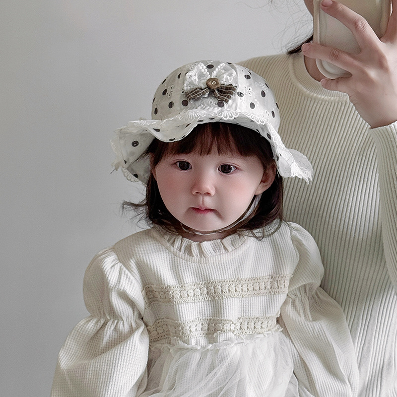 Baby pescador sombrero primavera y verano princesa delgada encaje sombrero de sol coreano para bebés sombrero de marea