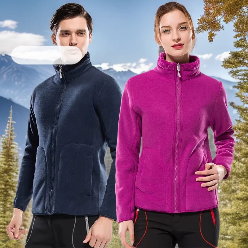 Outdoor Fleece Jacket for Women and Men, Couple's Polar Fleece Coat, Thickened and Fleece-Lined, Warm Double-Sided Coral Fleece Jacket, Long Sleeves