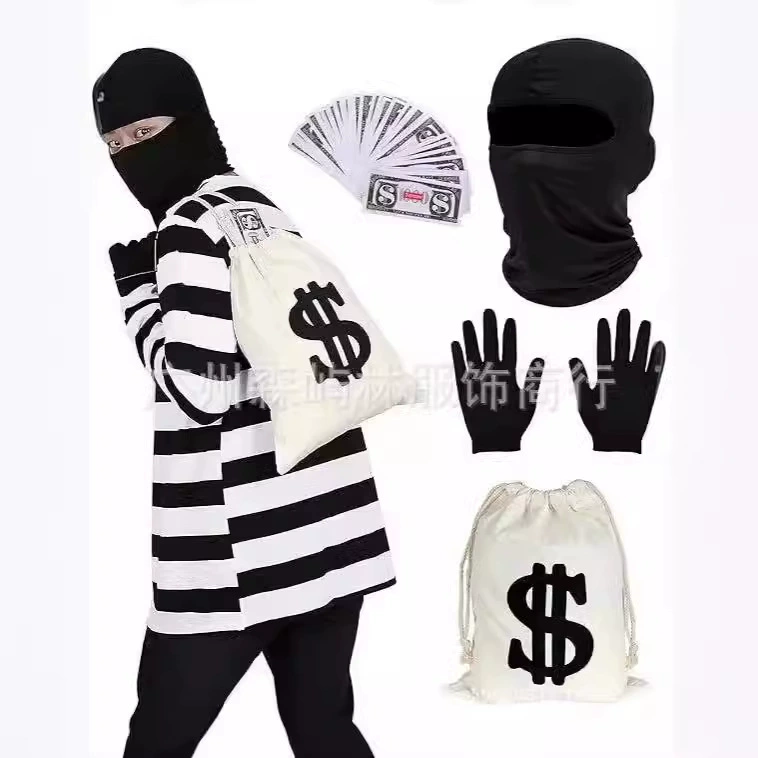 Новый трансграничный Хэллоуин вор костюм для мужчин Хэллоуин полосатый длинный рукав мужской тюремный ролевой костюм