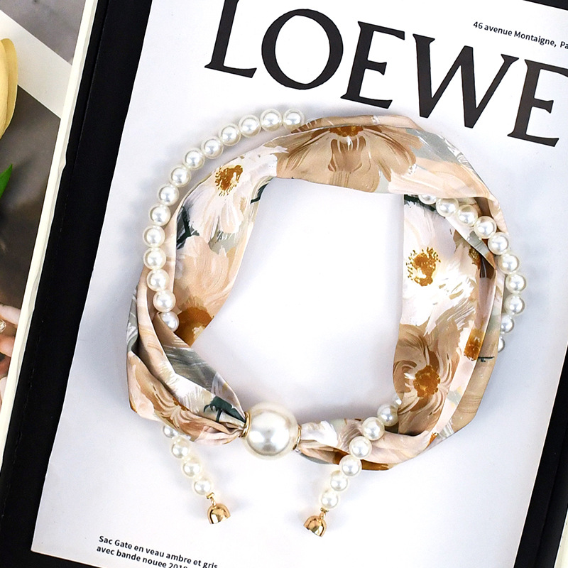 Nueva versión coreana de nicho de alto nivel de perlas hebilla de succión collar de perlas bufandas de seda versátil bufandas de seda