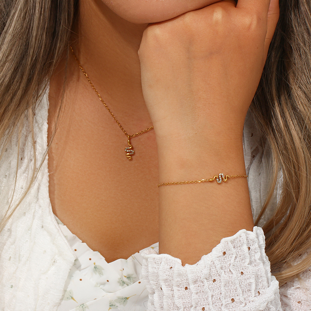 Casual Snake Stainless Steel Plating Inlay Zircon Womenu0027S Necklace