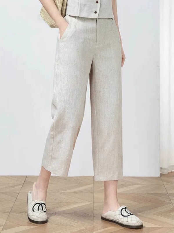 Women's cotton-linen cropped straight pants, new spring-summer thin loose fit, petite-sized 7/8 length linen casual pants Women's cotton-linen cropped straight pants, new spring-summer thin loose fit, petite-sized 7/8 length linen casual pants