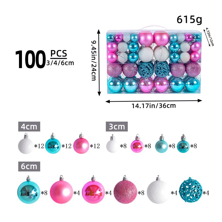 Suministros de decoración de árboles de Navidad transfronterizos 100 paquetes de bolas de plástico huecas brillantes de galvanoplastia Colgante de caja de regalo de bolas de Navidad