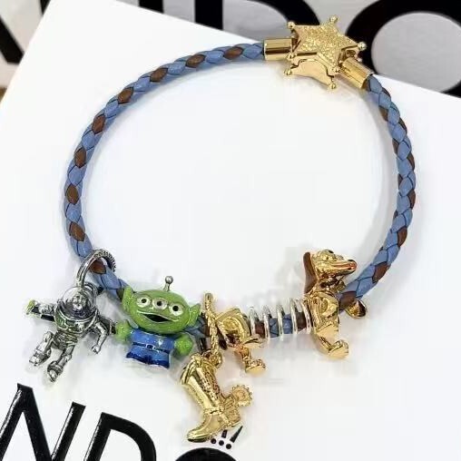 Pandora White Copper Silver-Plated Braided Leather Bracelet with Five-Pointed Star and Blue Stone Leather Cord, Cross-Border Hot-Selling, Dropshipping Available Pandora White Copper Silver-Plated Braided Leather Bracelet with Five-Pointed Star and Blue Stone Leather Cord, Cross-Border Hot-Selling, Dropshipping Available