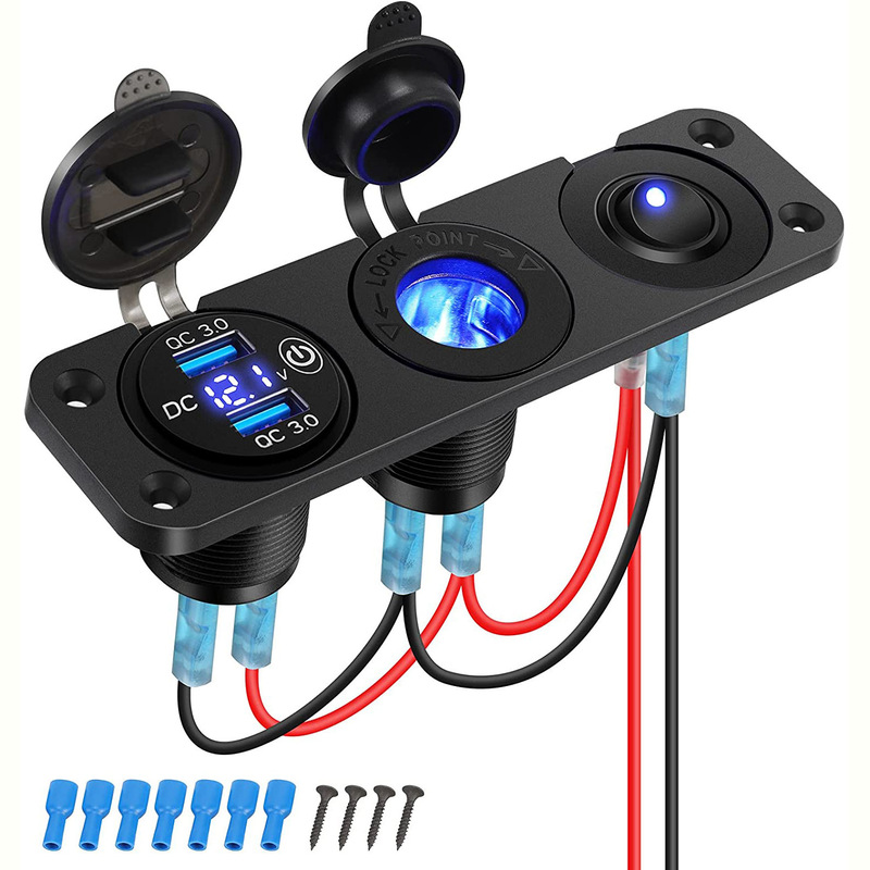 3人の自動車充電器を改造したUSB充電QC3.0高スループット充電器付きシガレットスイッチの組み合わせ12-24V|undefined