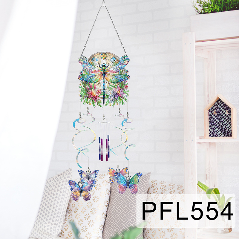 Fábrica directa pintura de diamantes alrededor de flores y pájaros dibujos animados colgando placa decorativa campana de viento transfronteriza atrapadora de sueños decoración interior de pintura de diamantes