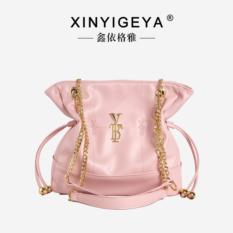 26 New European and American Cross-Border High-End Luxury Solid Color Drawstring Trash Bag Fashion Versatile Shoulder Tote Bag