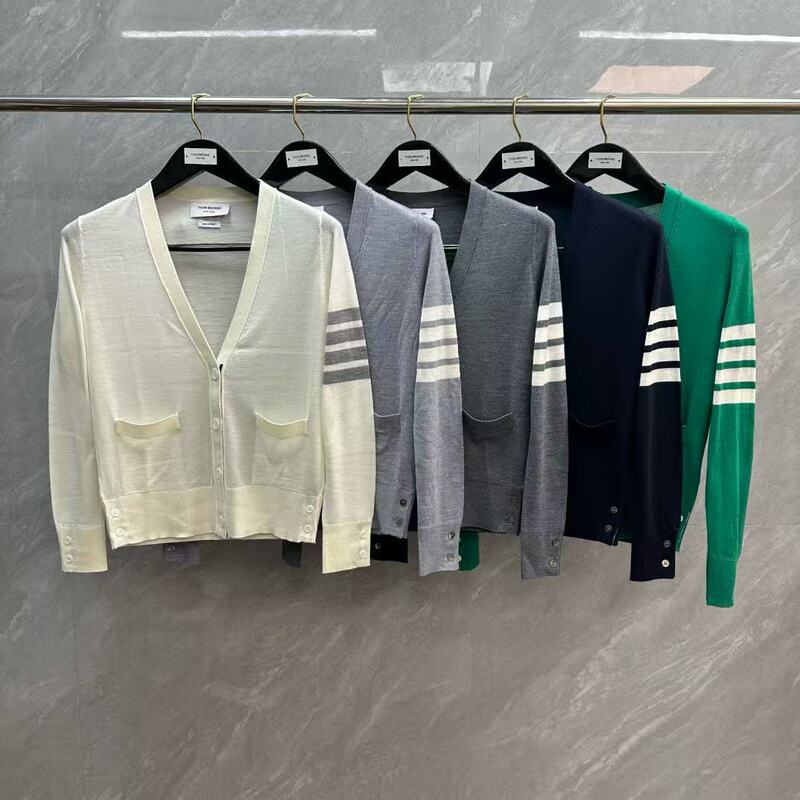 Factory Direct Sales Tb Women's Four-Button Four-Bar V Neck Merino Wool Thin Cardigan Simple Long-Sleeved Knitwear