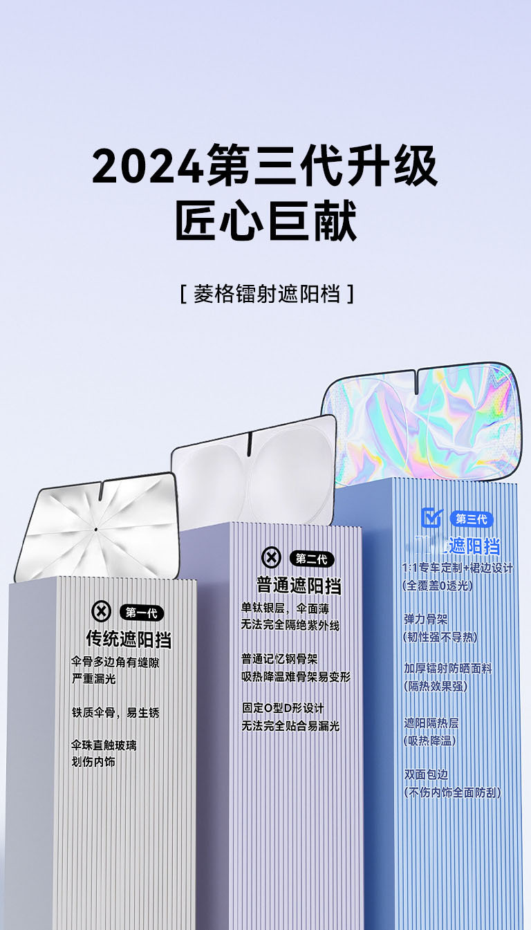 Cross-Border New Product Car Sunshade Front Windshield Laser Sunshade Sun Protection Heat Insulation Sunshade for Sedan and Suv
