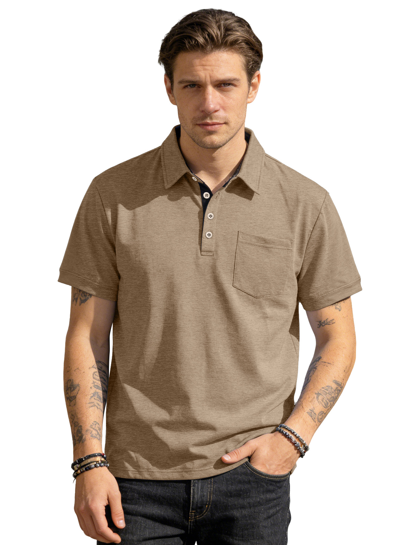 Nuevo transfronterizo Europa y América de verano hombre nuevo polo de manga corta con solapa de color sólido camiseta casual para hombre