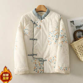 新款 碎花语 秋冬文艺国风印花气质棉服图片色东南亚涤纶氨纶高领