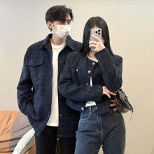 情侣装春秋冬季新款西装男女外套装翻领显瘦上衣短款雪尼尔氨纶