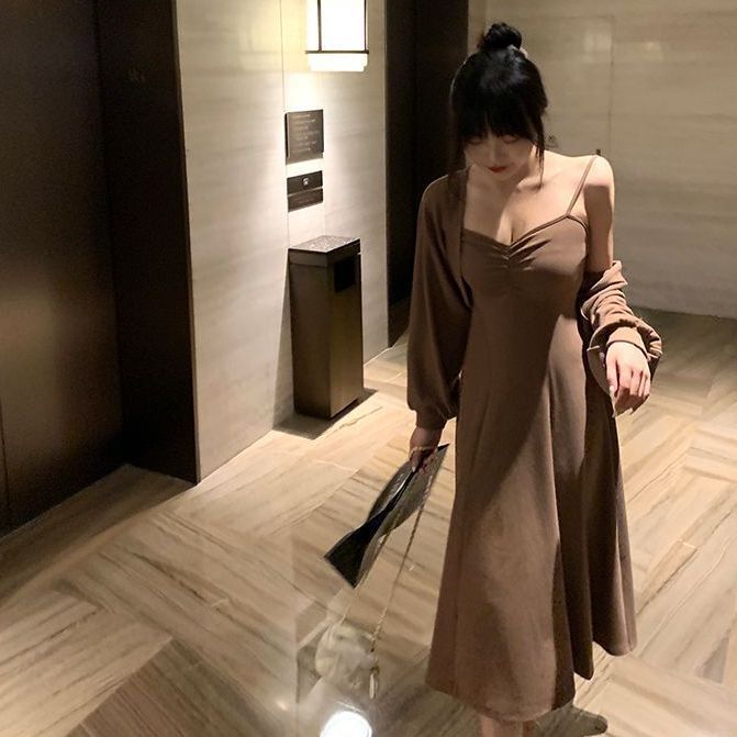 2025新款大码女装胖妹妹mm显瘦纯欲吊带连衣裙气质套装早秋两件套|undefined
