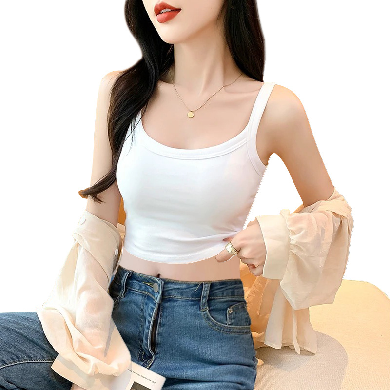纯棉螺纹背心吊带女露脐短款内搭夏美背外穿修身打底上衣百搭冰丝