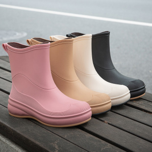 Rain Shoes Women's Fashionable Outer Wear Middle Tube Waterproof Shoes Non-slip Rain Boots Soft Bottom Wear-resistant Kitchen Car Wash Waterproof Shoes overshoes