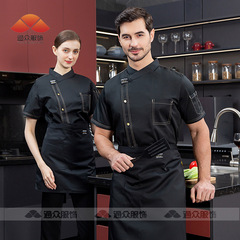Double-line chef uniforms, short-sleeved summer work clothes, Western restaurant bakery, hotel kitchen canteen, hotel chef work clothes