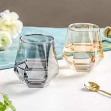 玻璃杯ins六棱杯钻石杯六角杯饮料杯炫彩杯威士忌杯子彩色漱口杯