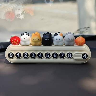 Phone Number Plate for Moving Cars, Nömrəli dayanma kartı - cute-persimmon-and-apple-cat-standing-model-with-hidden-number-plate-ornaments