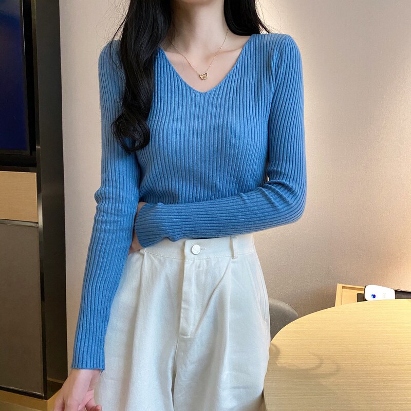 毛衣女2025秋冬新款百搭修身v领打底针织衫洋气内搭长袖紧身上衣|undefined