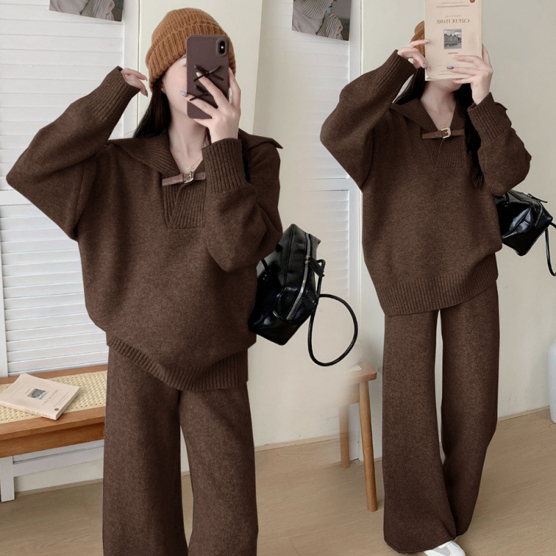 2025 New Pregnant Women's Loose and Lazy Knitted Two-Piece Set Autumn and Winter Korean Fashion Casual Pregnant Mother Suit