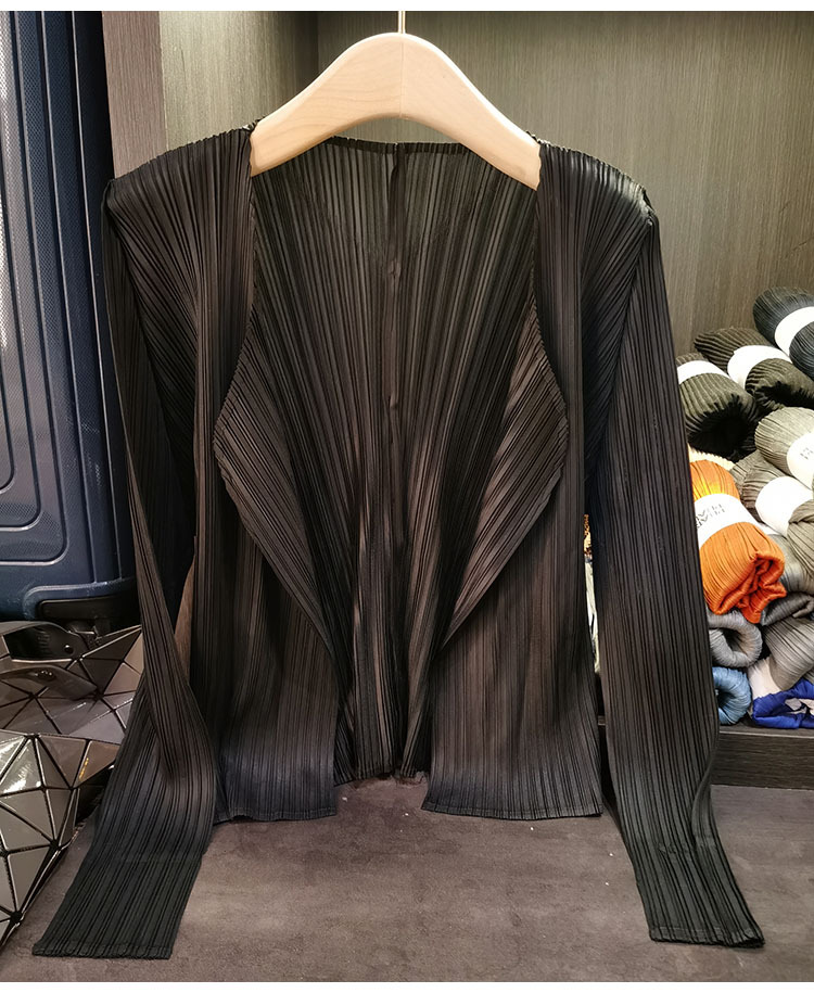 Áo cardigan nữ tay dài xếp ly không cài khuy, phong cách đơn giản cao cấp mùa xuân hè — Màu xanh lam nhạt, Màu đen, Xanh Lông Công, Màu hồng chi tiết 23