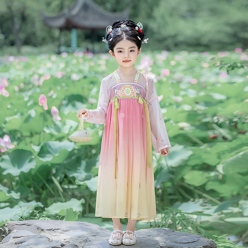 中大童儿童汉服春秋女童汉服女大童裙子中国风套装月兔长袖表演服|undefined