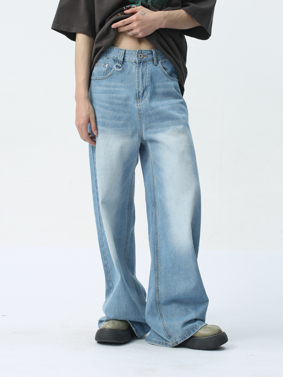 MTLCLOTHES Ropa de hombre | 2024 primavera nuevo producto estilo Hong Kong simple azul claro drapeado pantalones vaqueros anchos