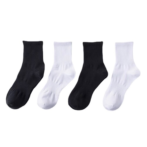 White socks women's summer mid-calf socks solid color mid-calf socks couples four-season sports pure cotton black stockings ins trend