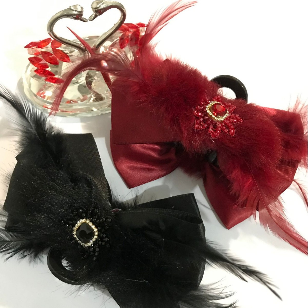 冬季超仙高級感水貂毛羽毛抓夾大號髮夾後腦勺盤發發抓髮飾鯊魚夾