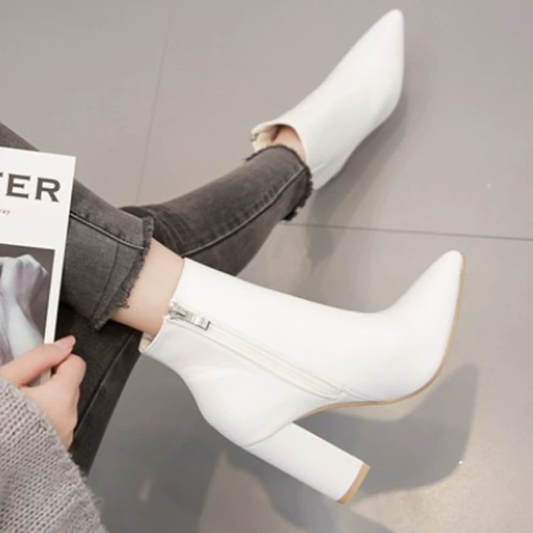 2022 осень-зима Европейская станция Внешняя торговля круглогодично Сделай кредит короткие сапоги на толстом каблуке с острым носком на молнии женские Ботинки Martin на высоком каблуке