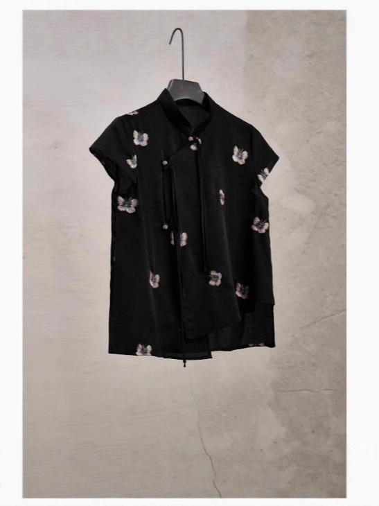 新しい中国風の黒蝶刺繍半袖シャツライトナショナルスタイルの女性のシャツ夏の多用途トップ|undefined