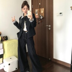 跨境早秋韩系复古格纹拼短外套女春秋季5新薄休闲夹克衣雪尼尔氨