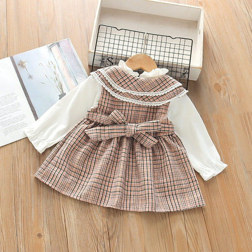 Girls Spring and Autumn New Dress Korean Style Girls Fashionable Vest Two-piece Dress Manufacturer Dropshipping