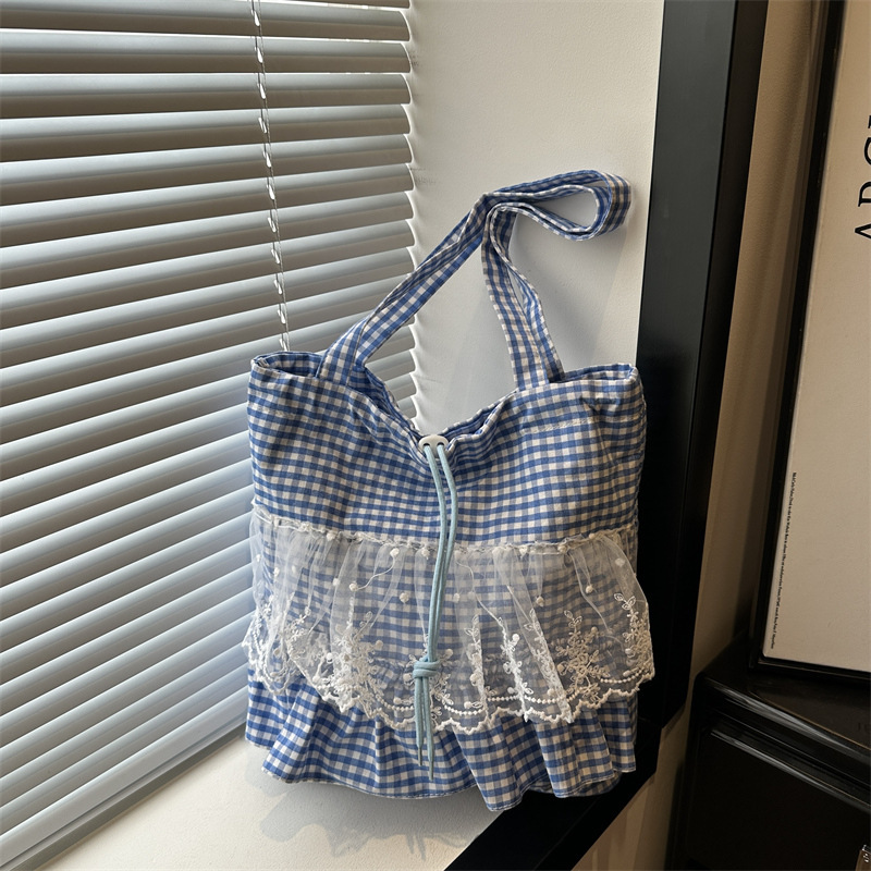 2026 New Trendy Plaid Color-Block Lace Trim Single-Shoulder Underarm Bag Large Capacity Tote Handbag 2026 New Trendy Plaid Color-Block Lace Trim Single-Shoulder Underarm Bag Large Capacity Tote Handbag