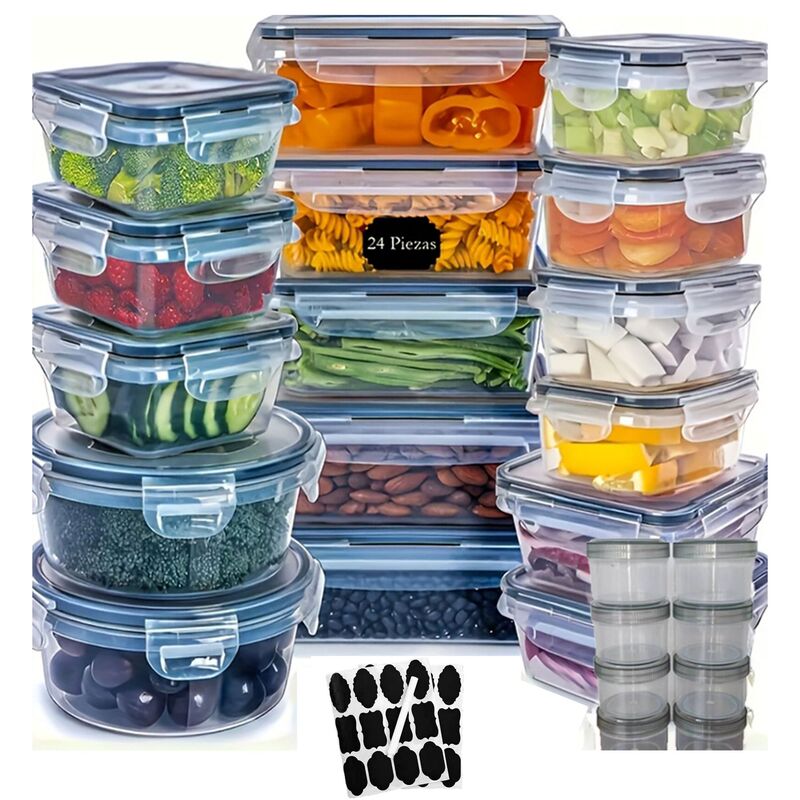 24-Piece/12-Piece Set of Food-Grade Storage Containers, Sealed, Microwave-Safe, Freezer-Safe, Suitable for Refrigerator Storage, Lunch Boxes for Work