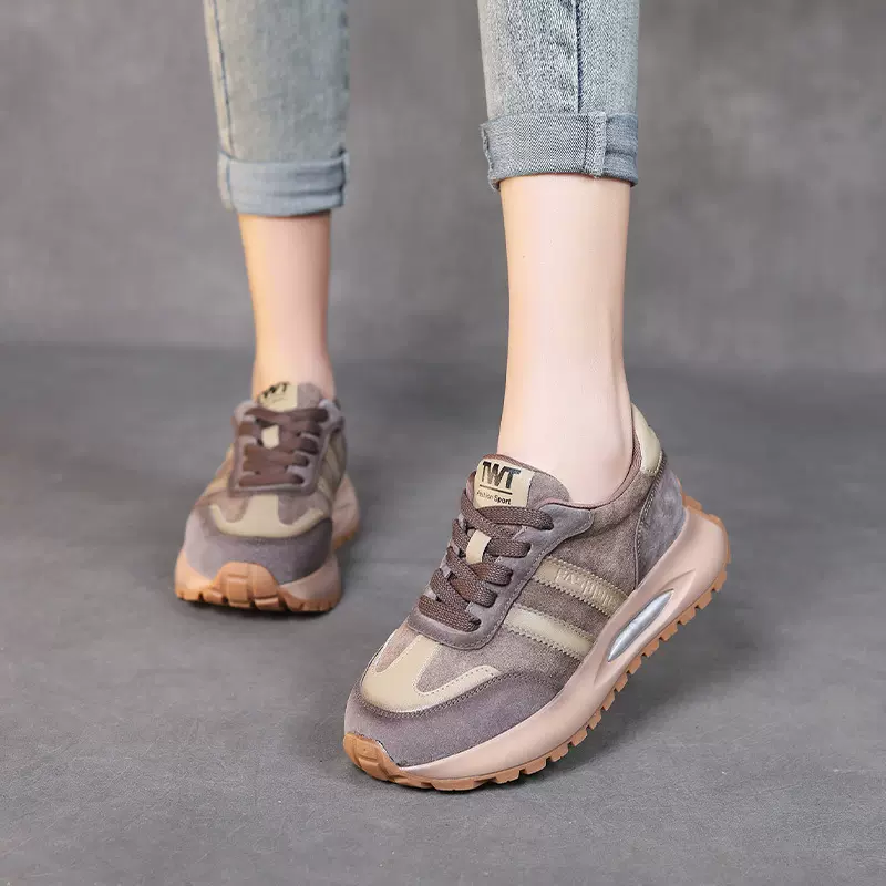 真皮运动鞋女士老爹鞋休闲百搭低帮鞋2025春季新款四季单鞋