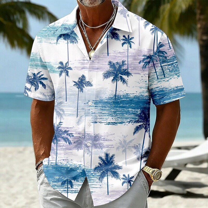 Cross-border Coconut Tree Tropical Plant Hawaiian Men's Short Sleeve Shirt Hawaiian Beach Vacation 3D Printed Shirt Cross-border Coconut Tree Tropical Plant Hawaiian Men's Short Sleeve Shirt Hawaiian Beach Vacation 3D Printed Shirt